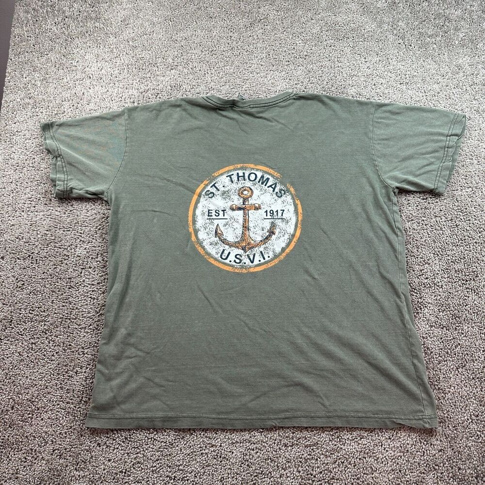 St Thomas Shirt Mens Extra Large Green White Virgin Islans USVI Casual FLAW